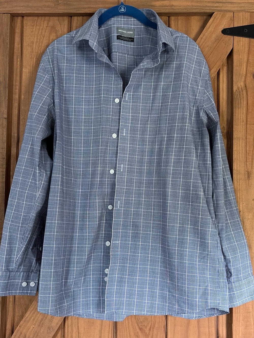 Michael Kors Men’s Navy and White Windowpane Button-Up Shirt